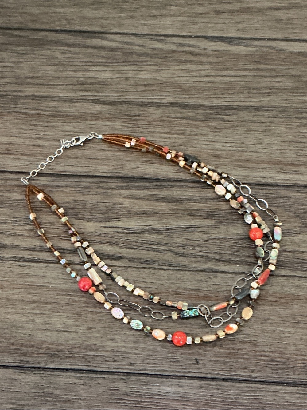 Silpada Multistrand Beaded Necklace in Coral and Brown Tones